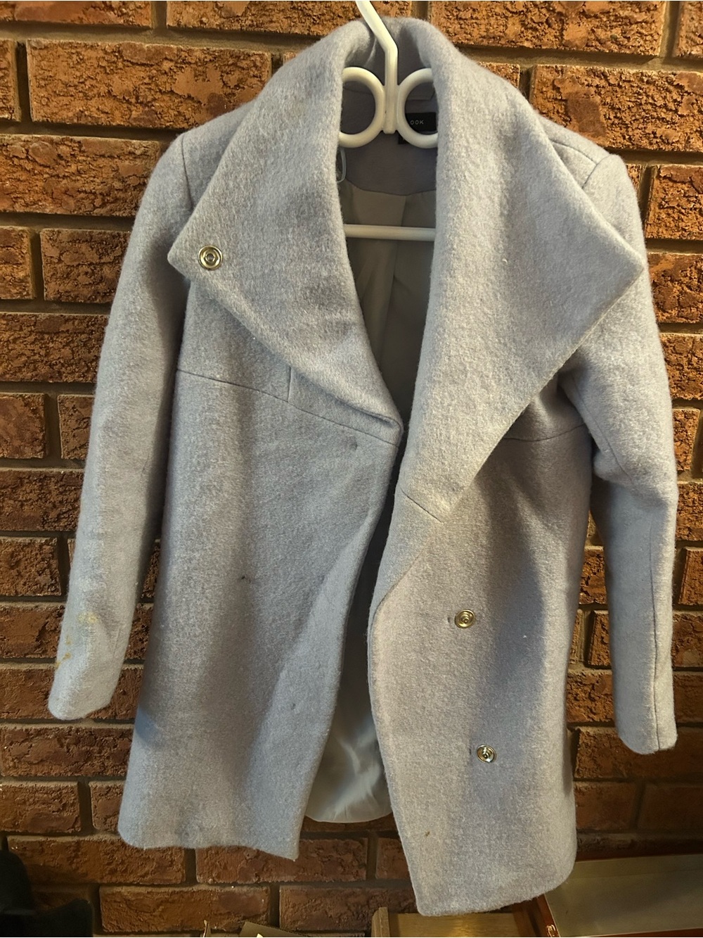 New Look Pale Blue Wool-Blend Trench Coat with Shawl Lapel